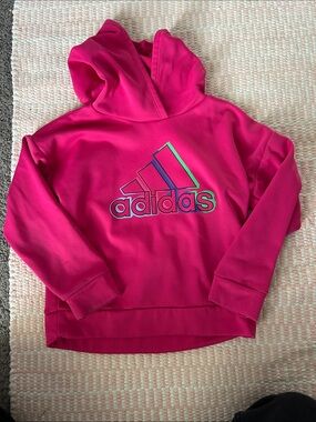 adidas Hot Pink Kids Hoodie with Neon Logo
